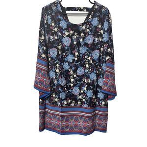 Suzanne Betro Womens Blouse Tunic Top XL Bell Sleeve Bohemian Lined Scoop Neck